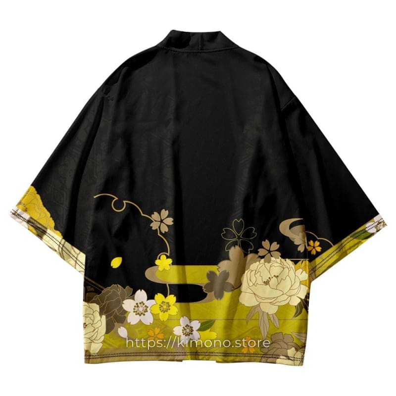Black and Yellow Floral Kimono
