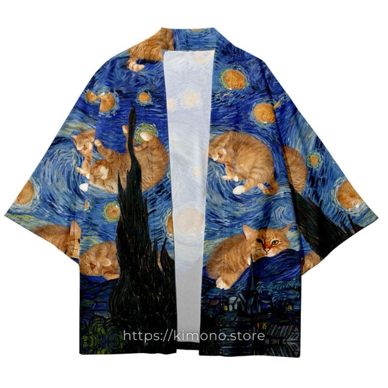 Starry Cat night Kimono